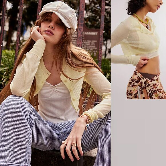 NWT New Free People Dream Dancer Tender Yellow Cardigan Size S - Picture 2 of 10